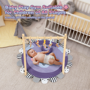 Cowiewie Wooden Baby Play Gym Play Gym with Mat Develop Athletic Ability for Baby to Toddler with 6 Toys，Koala Tree