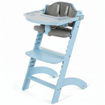 Cowiewie New Upgrade 3-in-1 Convertible Wooden High Chair for Babies & Toddlers 10 Levels Adjustable 3-Tier Remove 2 Waterproof Cozy Cushions Blue