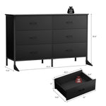 47.3" 6 Drawers Dresser for Bedroom, Living Room & Hallway, Chest of Dressers with Steel Wood Frame, Black