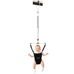 Cowiewie 2 in 1 Baby Door Jumper w/Baby Walking Harness Function, Baby Jumper with Door Clamp Adjustable Strap and Seat (Black)