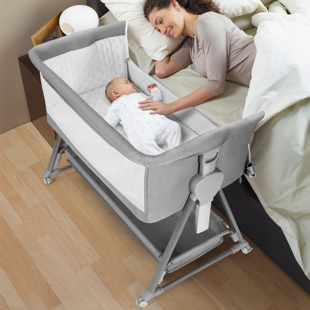 2-in-1 Bassinet & Bedside Sleepers Lightweight and Mobile with Storage Basket Beside Sleepers for Baby/Infants/Baby Girl/Baby Boy for Reduce Mom's Fatigue