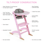Cowiewie New Upgrade 3-in-1 Convertible Wooden High Chair for Babies & Toddlers 10 Levels Adjustable 3-Tier Remove 2 Waterproof Cozy Cushions Pink