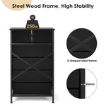Chest of Drawers, 6 Drawer Dresser for Bedroom & Living Room with 6 Drawers, Steel Frame & Anti Fall Device, Black