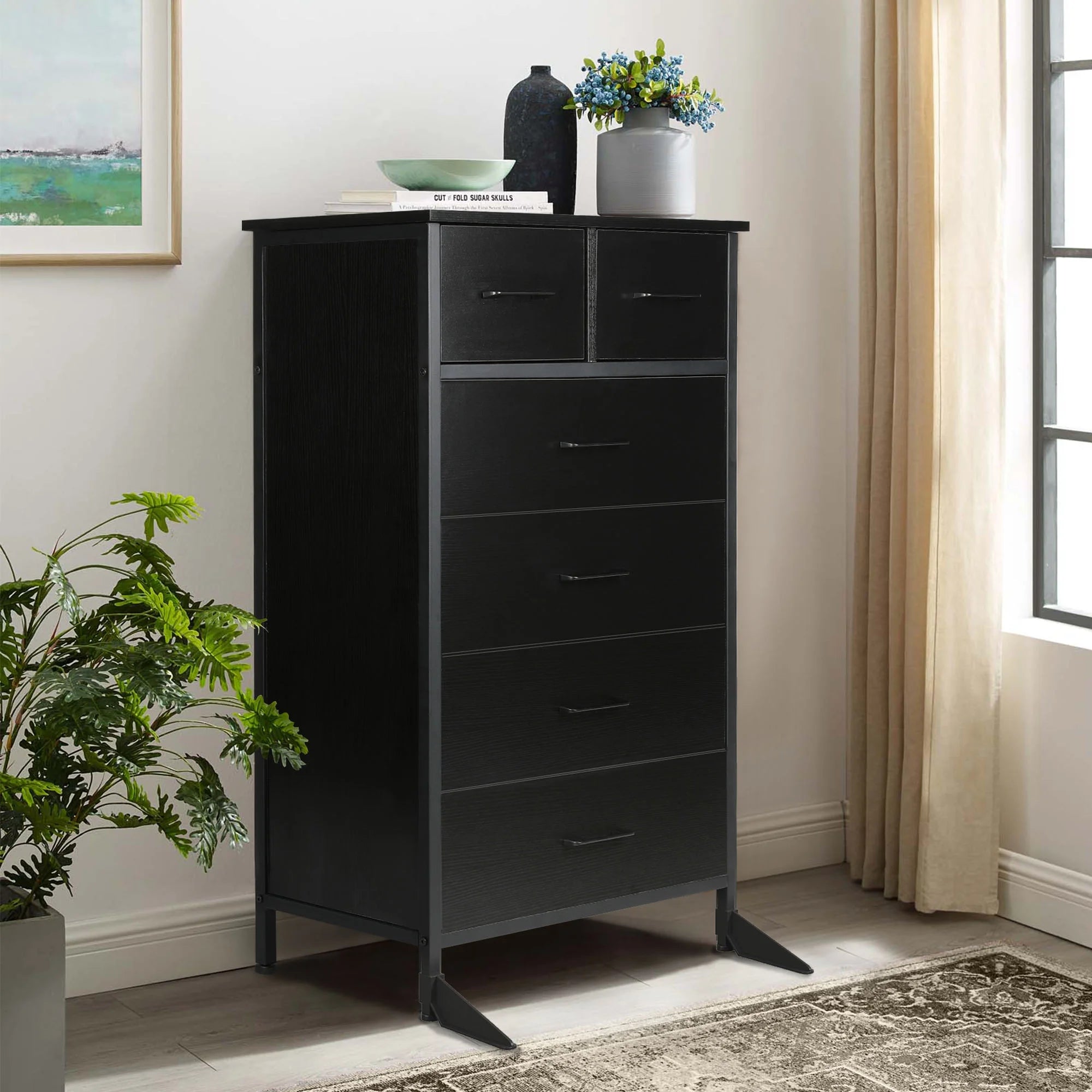 Chest of Drawers, 6 Drawer Dresser for Bedroom & Living Room with 6 Dr