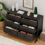 47.3" 6 Drawers Dresser for Bedroom, Living Room & Hallway, Chest of Dressers with Steel Wood Frame, Black