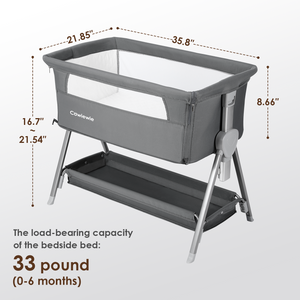 Cowiewie Baby Bassinet with Bed Mattress and Storage | 7-Levels Height Adjustable | Basket Beside Bassinet Sleeper Impact Cotton Protects Baby's Head and Feet