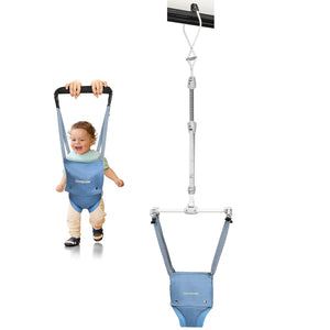 Cowiewie 2 in 1 Baby Door Jumper w/Baby Walking Harness Function, Baby Jumper with Door Clamp Adjustable Strap and Seat, Blue