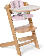 Cowiewie COWH-02 Natural Wooden High Chair, 3-Tier Removable & Adjustable Wood Tray, 8 Levels Height Adjustable Baby Grow Chair with Cozy Cushions