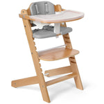 Cowiewie COWH-02 Natural Wooden High Chair, 3-Tier Removable & Adjustable Wood Tray, 8 Levels Height Adjustable Baby Grow Chair with Cozy Cushions