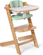 Cowiewie COWH-02 Natural Wooden High Chair, 3-Tier Removable & Adjustable Wood Tray, 8 Levels Height Adjustable Baby Grow Chair with Cozy Cushions