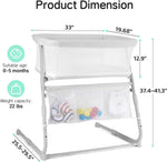 Cowiewie Bassinet Bedside Sleeper,Baby Bassinet Slides Over Bed,5-Position Height Adjustment & Breathable All-Mesh Wall Bedside Bassinet for Baby,Space-Saving Bedside Crib, Height(37.4-41.3"), White