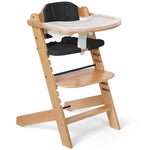 Cowiewie COWH-02 Natural Wooden High Chair, 3-Tier Removable & Adjustable Wood Tray, 8 Levels Height Adjustable Baby Grow Chair with Cozy Cushions