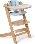 Cowiewie COWH-02 Natural Wooden High Chair, 3-Tier Removable & Adjustable Wood Tray, 8 Levels Height Adjustable Baby Grow Chair with Cozy Cushions