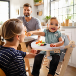 Cowiewie New Upgrade 3-in-1 Convertible Wooden High Chair for Babies & Toddlers 10 Levels Adjustable 3-Tier Remove & 2 Adjustable Wood Tray, 2 Waterproof Cozy Cushions Grey