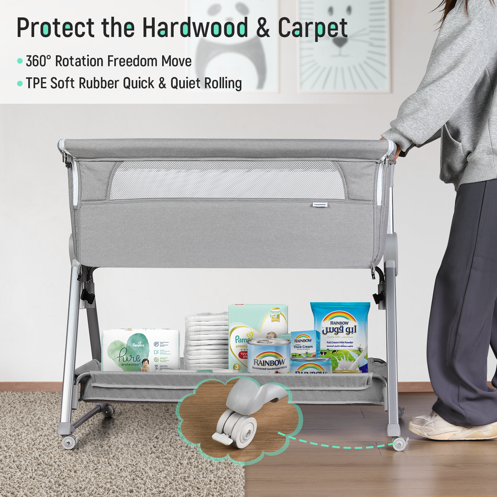 Rolling bassinet with sales drawers