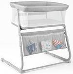 Cowiewie Bassinet Bedside Sleeper,Baby Bassinet Slides Over Bed,5-Height Adjustment & Breathable All-Mesh Wall Bedside Bassinet for Baby,Space-Saving Bedside Crib, Height(37.4-41.3"), Light Grey