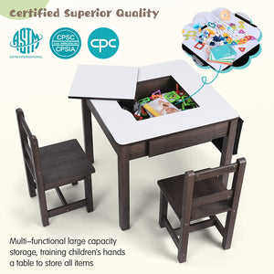 Cowiewie 3PCS Toddler Table & Kids Activity Desk with 2 Chair Set(Storage 2 Drawers for Child Arts & Crafts,SnackTime,Homeschooling,HomeworkBuilding Blocks Mat as Gift Included)