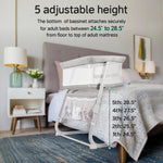 Cowiewie Bassinet Bedside Sleeper,Baby Bassinet Slides Over Bed,5-Height Adjustment & Breathable All-Mesh Wall Bedside Bassinet for Baby,Space-Saving Bedside Crib, Height(37.4-41.3"), Light Grey