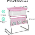 Cowiewie ZK019 Bedside Sleeper Bassinet, Adjustable Portable Baby Crib with Breathable Mesh, Comfortable Mattress and Travel Bag for Newborn Infants Pink
