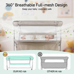 Cowiewie Bassinet Bedside Sleeper,Baby Bassinet Slides Over Bed,5-Position Height Adjustment & Breathable All-Mesh Wall Bedside Bassinet for Baby,Space-Saving Bedside Crib, Height(37.4-41.3"), Beige