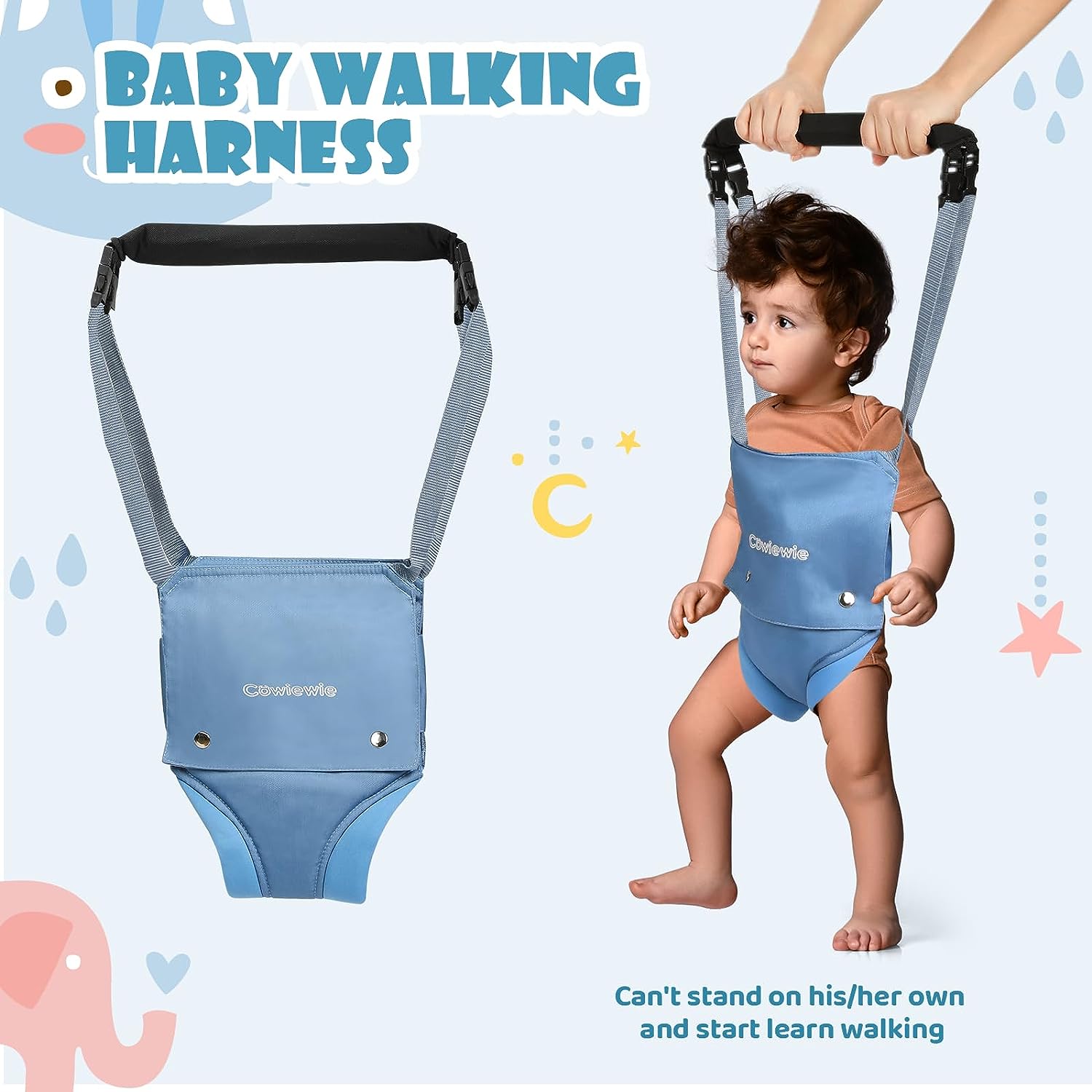 Cowiewie 2 in 1 Baby Door Jumper w/Baby Walking Harness Function, Baby Jumper with Door Clamp Adjustable Strap and Seat, Blue