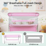 Cowiewie ZK019 Bedside Sleeper Bassinet, Adjustable Portable Baby Crib with Breathable Mesh, Comfortable Mattress and Travel Bag for Newborn Infants Pink