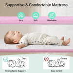 Cowiewie ZK019 Bedside Sleeper Bassinet, Adjustable Portable Baby Crib with Breathable Mesh, Comfortable Mattress and Travel Bag for Newborn Infants Pink