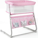 Cowiewie ZK019 Bedside Sleeper Bassinet, Adjustable Portable Baby Crib with Breathable Mesh, Comfortable Mattress and Travel Bag for Newborn Infants Pink