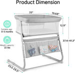 Cowiewie Bassinet Bedside Sleeper,Baby Bassinet Slides Over Bed,5-Height Adjustment & Breathable All-Mesh Wall Bedside Bassinet for Baby,Space-Saving Bedside Crib, Height(37.4-41.3"), Light Grey