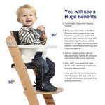 Cowiewie COWH-02 Natural Wooden High Chair, 3-Tier Removable & Adjustable Wood Tray, 8 Levels Height Adjustable Baby Grow Chair with Cozy Cushions