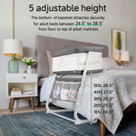 Cowiewie Bassinet Bedside Sleeper,Baby Bassinet Slides Over Bed,5-Height Adjustment & Breathable All-Mesh Wall Bedside Bassinet for Baby,Space-Saving Bedside Crib, Height(37.4-41.3"), Dark Grey