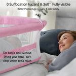 Cowiewie ZK019 Bedside Sleeper Bassinet, Adjustable Portable Baby Crib with Breathable Mesh, Comfortable Mattress and Travel Bag for Newborn Infants Pink