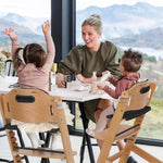 Cowiewie COWH-02 Natural Wooden High Chair, 3-Tier Removable & Adjustable Wood Tray, 8 Levels Height Adjustable Baby Grow Chair with Cozy Cushions