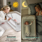 Cowiewie Bassinet Bedside Sleeper,Baby Bassinet Slides Over Bed,5-Position Height Adjustment & Breathable All-Mesh Wall Bedside Bassinet for Baby,Space-Saving Bedside Crib, Height(37.4-41.3"), Beige