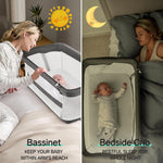 Cowiewie Bassinet Bedside Sleeper,Baby Bassinet Slides Over Bed,5-Height Adjustment & Breathable All-Mesh Wall Bedside Bassinet for Baby,Space-Saving Bedside Crib, Height(37.4-41.3"), Dark Grey