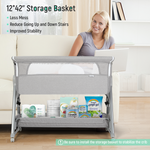 2-in-1 Bassinet & Bedside Sleepers Lightweight and Mobile with Storage Basket Beside Sleepers for Baby/Infants/Baby Girl/Baby Boy for Reduce Mom's Fatigue