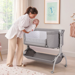 Cowiewie Baby Bassinets with Universal Wheels with Brakes Co Sleeper Bassinet with Storage, Double-Lock Patent Design; 7-Level Height Adjustable, Include Rebound Mattress