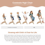 Cowiewie New Upgrade 3-in-1 Convertible Wooden High Chair for Babies & Toddlers 10 Levels Adjustable 3-Tier Remove & 2 Adjustable Wood Tray, 2 Waterproof Cozy Cushions Grey