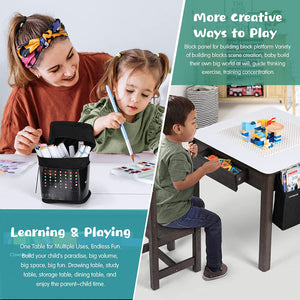 Cowiewie 3PCS Toddler Table & Kids Activity Desk with 2 Chair Set(Storage 2 Drawers for Child Arts & Crafts,SnackTime,Homeschooling,HomeworkBuilding Blocks Mat as Gift Included)