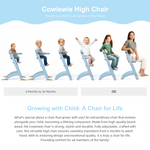 Cowiewie New Upgrade 3-in-1 Convertible Wooden High Chair for Babies & Toddlers 10 Levels Adjustable 3-Tier Remove 2 Waterproof Cozy Cushions Blue