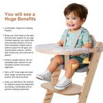 Cowiewie New Upgrade 3-in-1 Convertible Wooden High Chair for Babies & Toddlers 10 Levels Adjustable 3-Tier Remove & 2 Adjustable Wood Tray, 2 Waterproof Cozy Cushions Grey