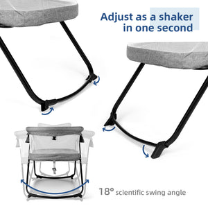 2-in-1 Fold Travel Crib Portable Rock Bassinet Free Installation Baby Beside Sleeper Function for Baby Girls/Boys/Infants